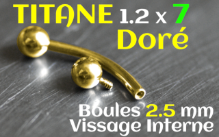 Banane Titane Dore vissage interne - 1.2x7 boule 2.5 mm