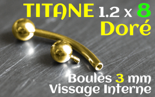 Banane Titane Dore vissage interne - 1.2x8 boule 3 mm