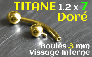 Banane Titane Dore vissage interne - 1.2x7 boule 3 mm