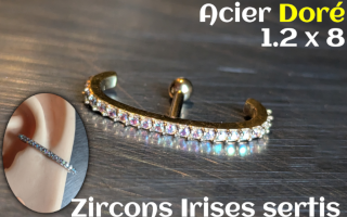 1.2 x 8 - Acier Doré- zircons sertis irise