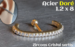 1.2 x 8 - Acier Doré- zircons sertis cristal
