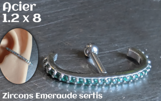 1.2 x 8 - Acier- zircons sertis vert