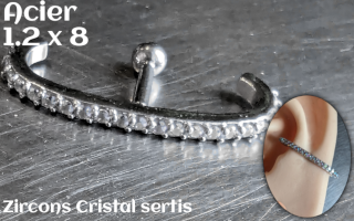 1.2 x 8 - Acier- zircons sertis cristal