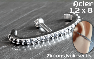 1.2 x 8 - Acier- zircons sertis Noir