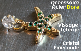 Accessoire pour anneau 1.2 acier Dore- zircons vert