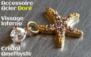 Accessoire pour anneau 1.2 acier Dore- zircons amethyste