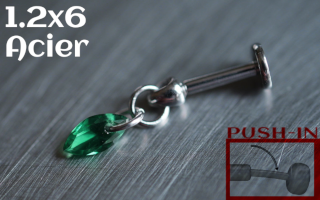 Labret Push-in 1.2x6 Acier - zircon marquise emeraude
