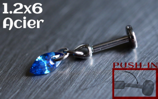 Labret Push-in 1.2x6 Acier - zircon marquise saphir
