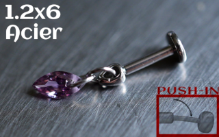Labret Push-in 1.2x6 Acier - zircon marquise amethyste