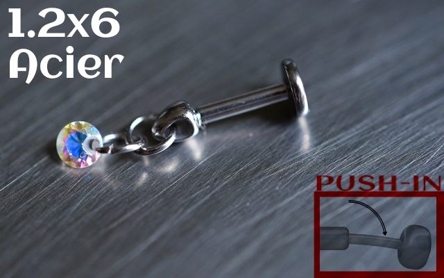 Labret Push-in 1.2x6 Acier - zircon AB