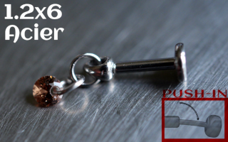 Labret Push-in 1.2x6 Acier - zircon Ambre