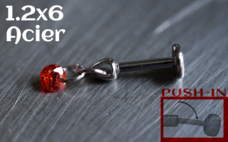 Labret Push-in 1.2x6 Acier - zircon Ruby