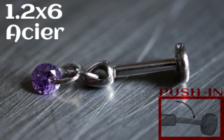 Labret Push-in 1.2x6 Acier - zircon Amethyste