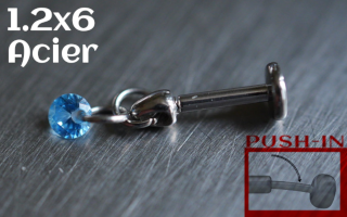 Labret Push-in 1.2x6 Acier - zircon Aqua