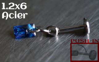 Labret Push-in 1.2x6 Acier - zircon saphir