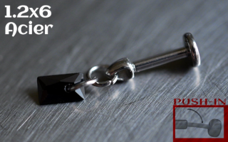 Labret Push-in 1.2x6 Acier - zircon noir