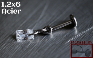 Labret Push-in 1.2x6 Acier - zircon cristal