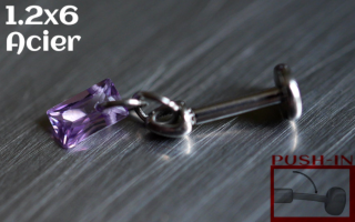Labret Push-in 1.2x6 Acier - zircon amethyste