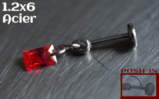 Labret Push-in 1.2x6 Acier - zircon ruby