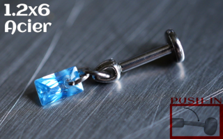 Labret Push-in 1.2x6 Acier - zircon aqua