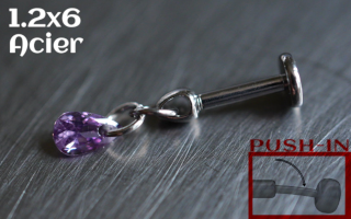 Labret Push-in 1.2x6 Acier - zircon amethyste