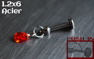 Labret Push-in 1.2x6 Acier - zircon ruby