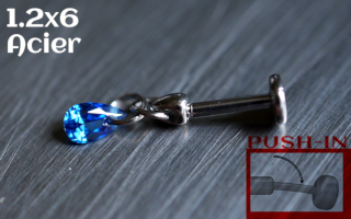 Labret Push-in 1.2x6 Acier - zircon saphir