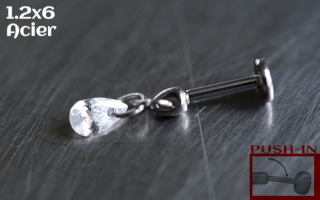 Labret Push-in 1.2x6 Acier - zircon cristal