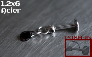Labret Push-in 1.2x6 Acier - zircon noir