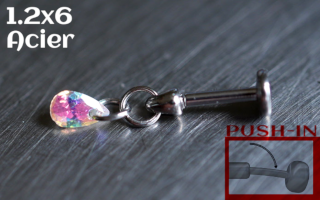 Labret Push-in 1.2x6 Acier - zircon irise