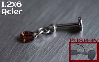 Labret Push-in 1.2x6 Acier - zircon ambre