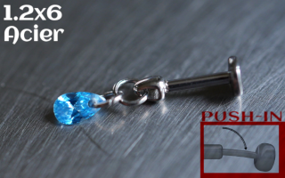 Labret Push-in 1.2x6 Acier - zircon aqua