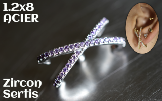 1.2 x 8 - Acier- zircons sertis amethyste