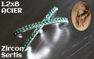1.2 x 8 - Acier- zircons sertis emeraude