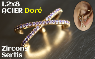 1.2 x 8 - Acier Dore- zircons sertis amethyste