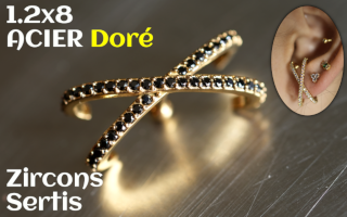 1.2 x 8 - Acier Dore- zircons sertis Noir