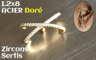 1.2 x 8 - Acier Dore- zircons sertis cristal