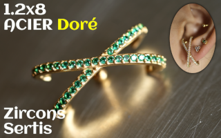 1.2 x 8 - Acier Dore- zircons sertis emeraude