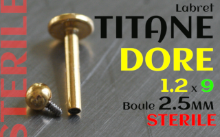 Labret Titane Dore 1.2 x 9 - boule 2.5 mm STERILE