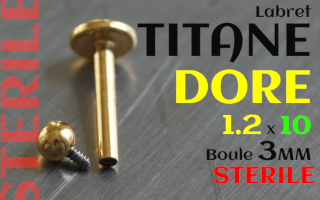 Labret Titane Dore 1.2 x 10 - boule 3 mm STERILE