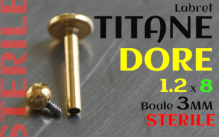 Labret Titane Dore 1.2 x 8 - boule 3 mm STERILE