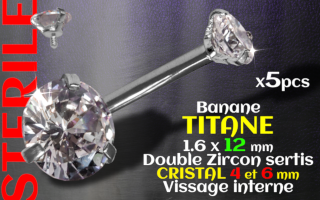 Bananes 1.6 x 12 vissage interne - zircons sertis 4 et 6 mm TITANE STERILE