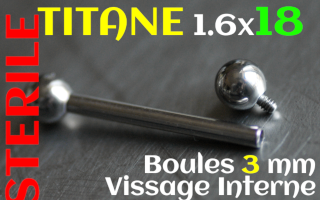 Barbell Titane vissage interne 1.6_x 18 - boules 3mm STERILE
