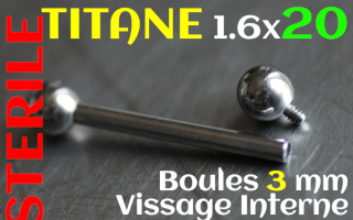 Barbell Titane vissage interne 1.6_x 20 - boules 3mm STERILE