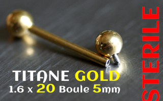 Barbell Titane Dore vissage interne 1.6 x 20 - boules 5mm STERILE