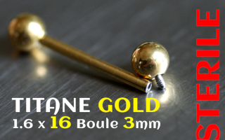Barbell Titane Dore vissage interne 1.6 x 16 - boules 3mm STERILE