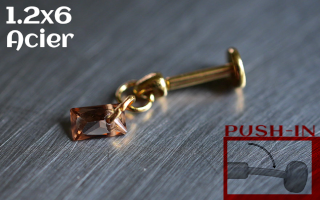 Labret Push-in 1.2x6 Acier Dore - zircon ambre