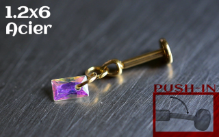 Labret Push-in 1.2x6 Acier Dore - zircon irise
