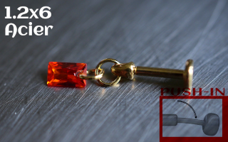 Labret Push-in 1.2x6 Acier Dore - zircon ruby