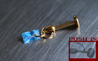 Labret Push-in 1.2x6 Acier Dore - zircon aqua